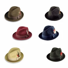 Men's Fashion 100% Wool Fedora Trilby Mobster Hat LH-6