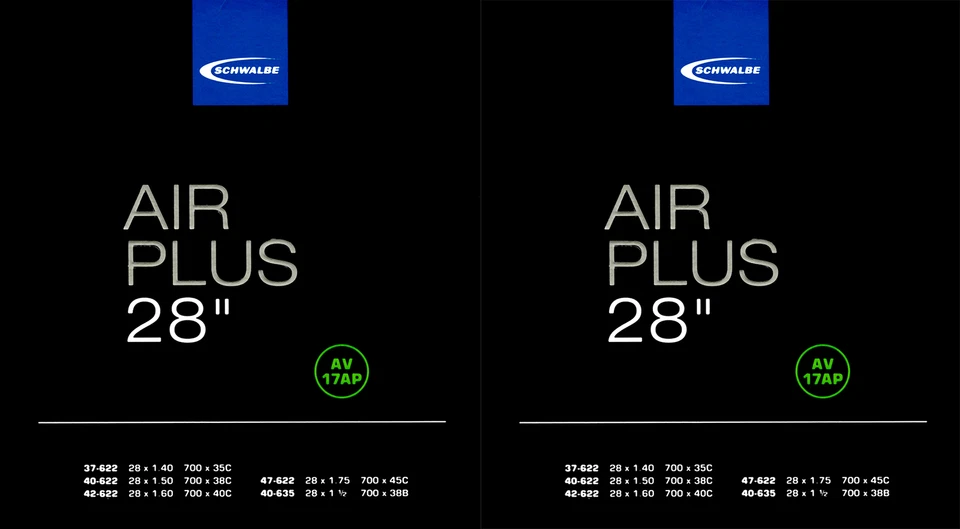 2x Schwalbe Schlauch AV 17AP 28 Zoll (37/47-622/635) Air Plus
