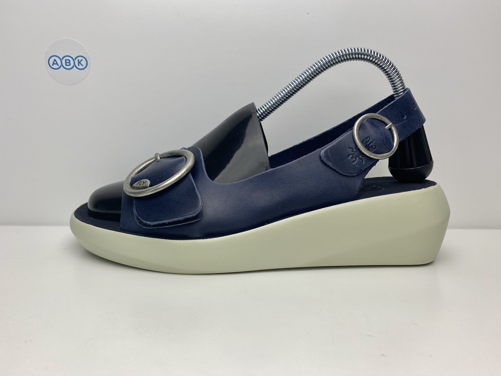 Fly London Sling-Back Leather Wedge Sandals 754FLY Brindle Blue UK Size 6 EUR 39