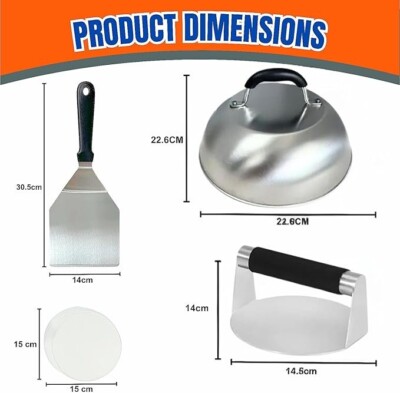 HTT GLOBAL Burger Presse Kit 4-teilig mit hitzebeständigen Griffen