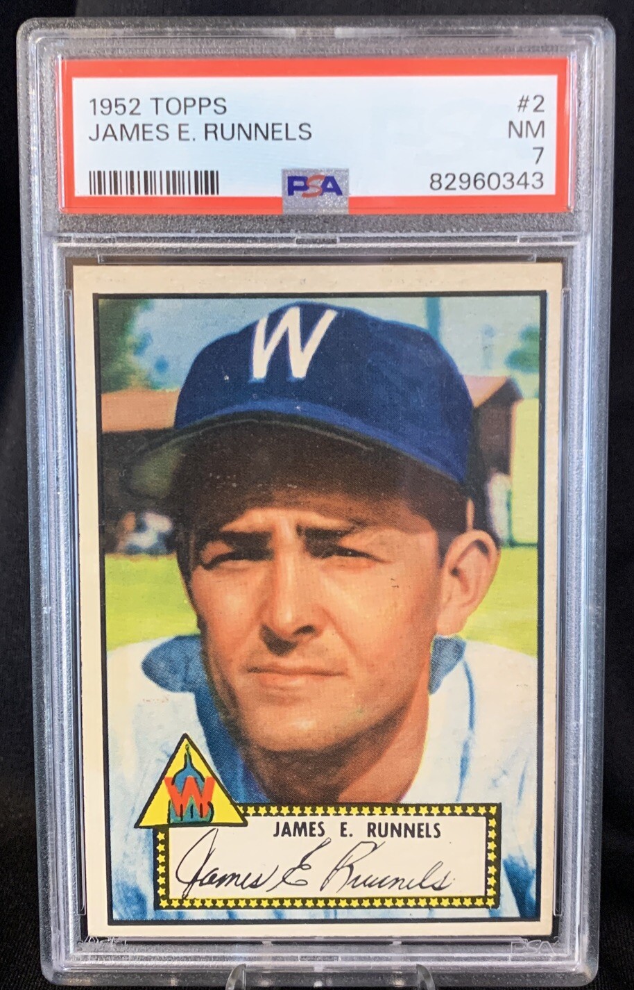 1952 TOPPS JAMES E. RUNNELS RC CARD #2 WASHINGTON SENATORS PSA 7 NM