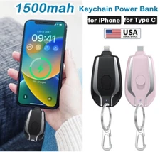 Portable Mini Keychain Power Bank 1500mAh Battery for iPhone Android Phone USA