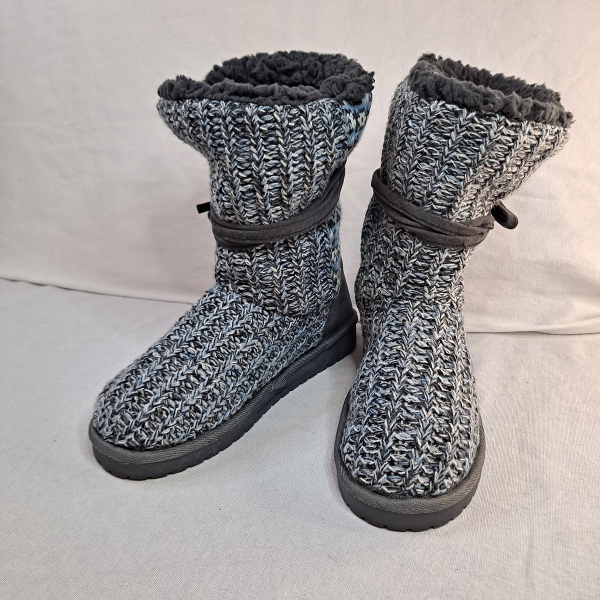 Muk Luks Clementine Boots Women's Knit Gray Heather Faux Fur