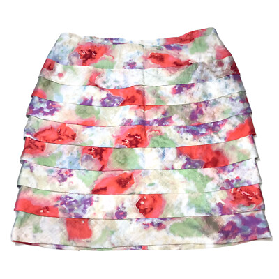 Rachel Roy Women's Tiered Skirt Floral Rayon Blend Lined w/Zip Closure Size 14