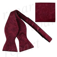 New men's self tie free style bowtie paisley polyester wedding burgundy formal