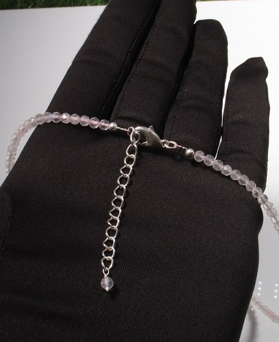 Collar mujer 2-3 mm cuarzo rosa y perlas 2 piedras preciosas redondas multifacéticas con cuentas - Imagen 12 de 12