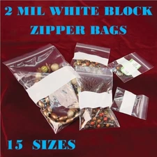 2Mil White Block Top Lock Seal Bags Writable Reclosable Zip Plastic Parts Bag