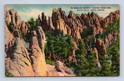 Needles Highway Black Hills S.D. Postcard S.D. to N.Y. 1950 Posted