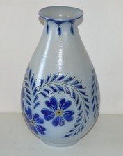 Grand vase grès au sel d'Alsace fleur bleue BETSCHDORF signé vintage