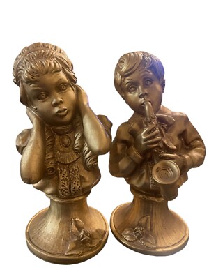 Saxophone Boy Girl Busts J Kendrick Universal Statuary Chicago 1971 Music