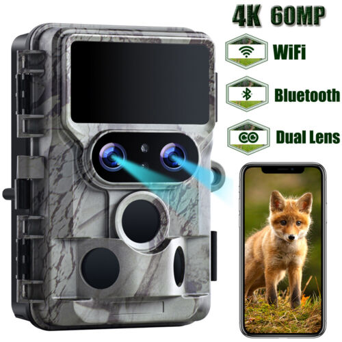 Objetivo dual 4K WLAN cámara salvaje 60MP cámara de caza visión nocturna cámara de vigilancia - Imagen 1 de 12