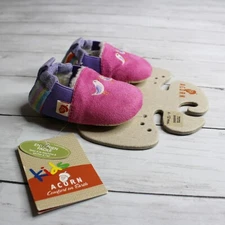 Acorn Baby Girl's Suede Leather Crib Shoes Size 6-12 Months Sheepskin Wool