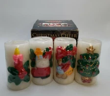 Vintage Christmas Cheer Candles 3.25” 4 Piece Set New In Box
