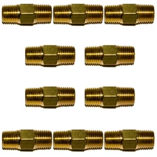 10pc 1/8" NPT Brass Hex Nipple 1/8" Male NPT  X 1/8" Male NPT Air, Fuel, Oil
