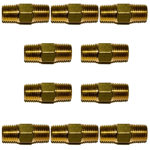 10pc 1/4" NPT Brass Hex Nipple 1/4" Male NPT X 1/4" Male NPT Air, Fuel, Oil