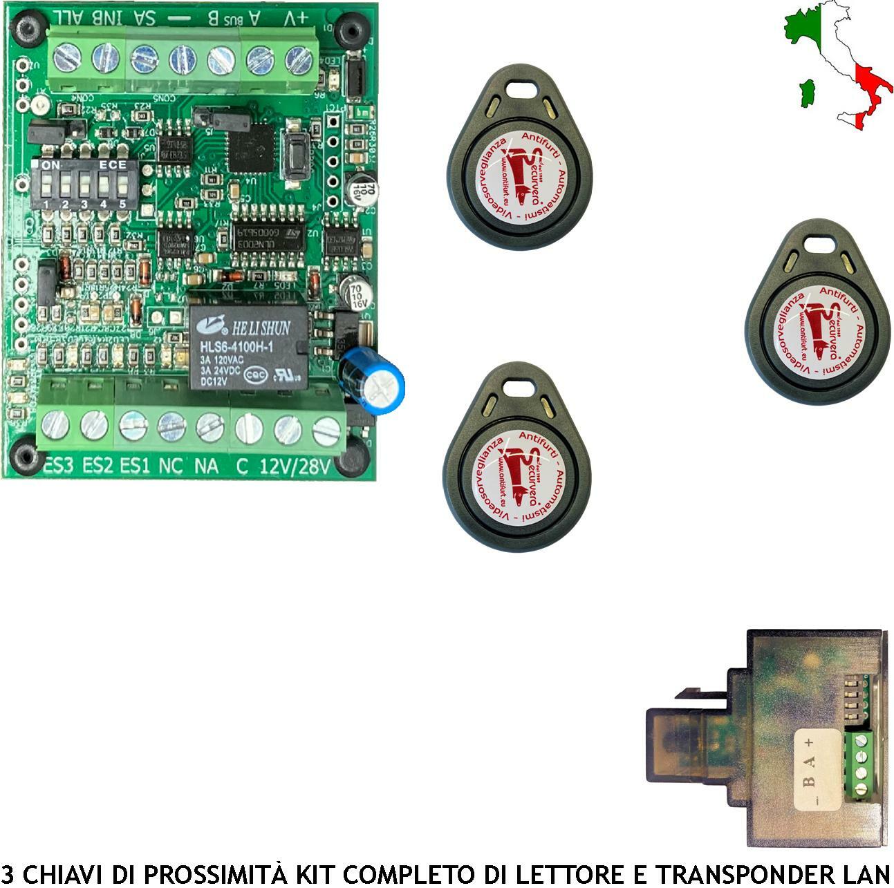 Lotto 3 Chiavi Transponder Alta Sicurezza 12VCC per Controllo Accessi