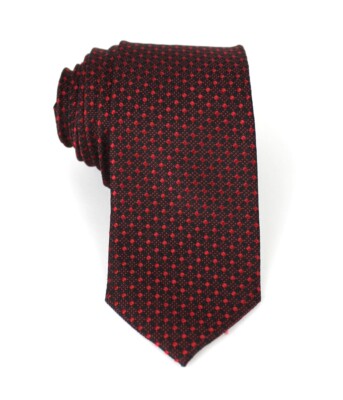 The Men's Store at Bloomingdales Red Black 100% Silk Diamond Dotted Slim Tie NEW