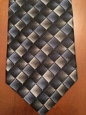 Platinum Designs Silk Tie Blue Black Silver Blocks New Extra Long
