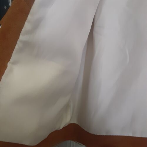 Giacca Midriff Vintage Artigianale Messicana In Pelle Frange L Bottone a Scatto NOTA - Foto 9 di 10