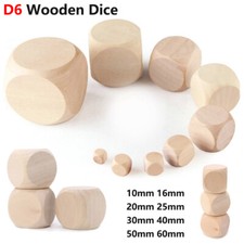 D6 Wooden Dice 10,16,20,25,30,40,50,60 mm Plain Blank Cube Unpainted For RPG DIY