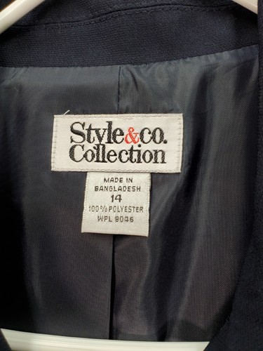 Style&co. Blazer Jacket Women's Size 14 Navy Polyester Long Sleeve Button Front - Picture 8 of 9
