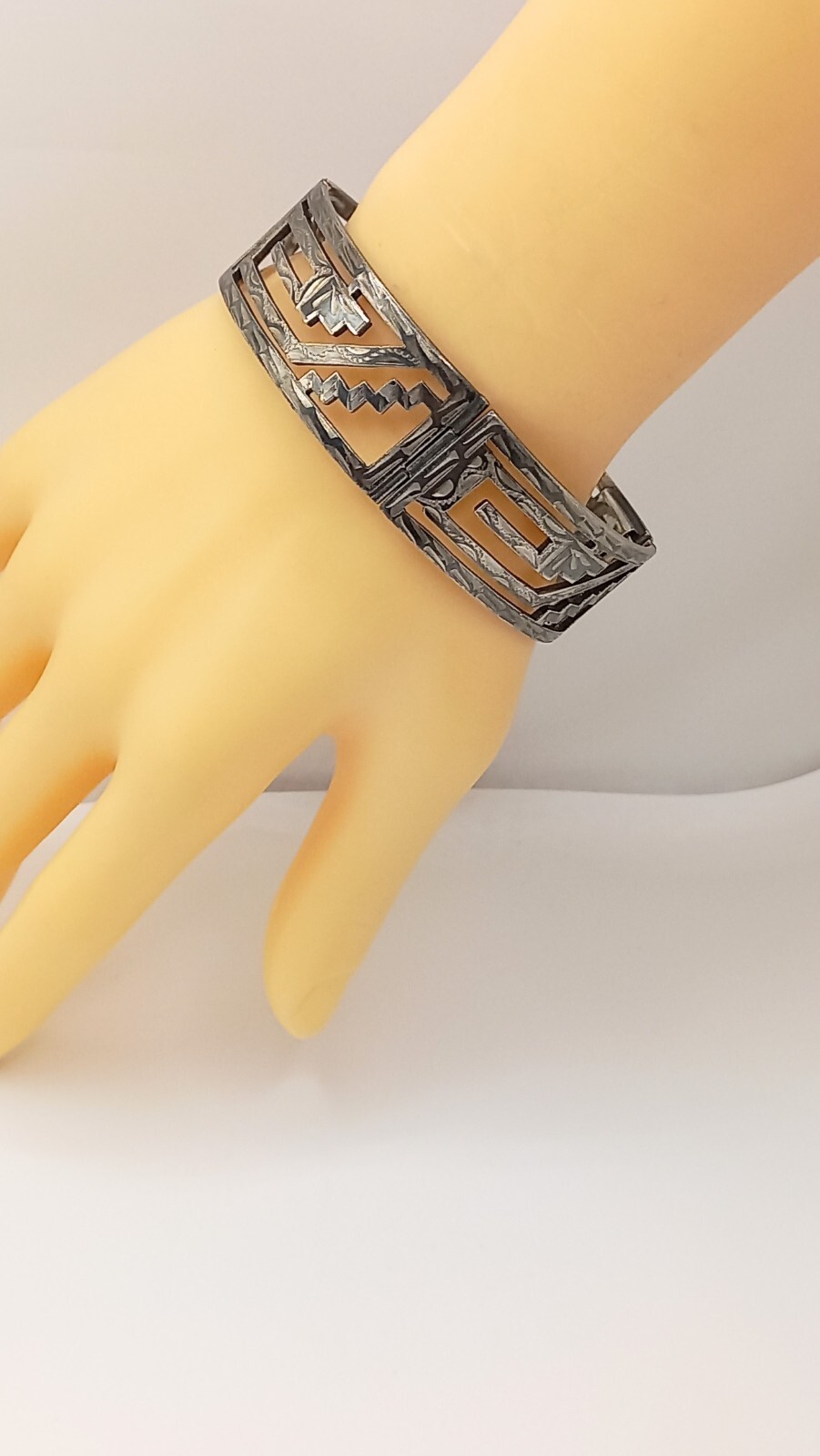 STERLING Silver Panel Bracelet Openwork design UN… - image 10