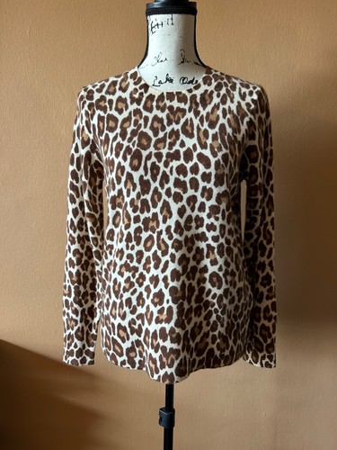 NWT J Crew 100% Cashmere Crewneck Pullover Sweater in Leopard Camel Size Small - 第 1/5 張圖片