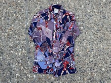  70's WHITEHALL Tennis Greats Shirt Rock n Roll Sz M Mod Disco LS Dress VTG 