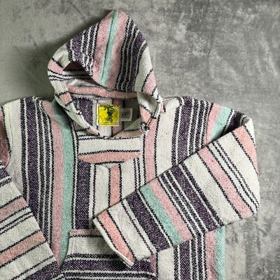Iguana Jack Baja Hoodie Pullover Striped Pastel Hippie Festival Medium