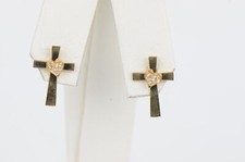 14K Yellow or White Gold Heart CZ Cross Earrings