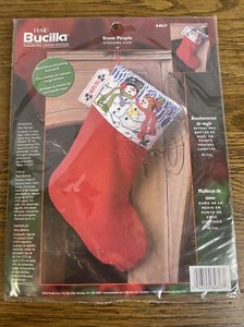 BUCILLA "Snow People" 18" Red Velvet Stocking CrossStitch Kit Terry Bertone
