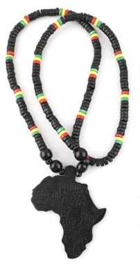 Rasta Africa Map Wooden Flat Bead Necklace Reggae Jamaica Rastafari ...