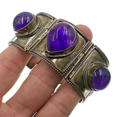 JUMBO Designer DZT Sterling Silver Hand Made Amethyst Bracelet 8 inches 