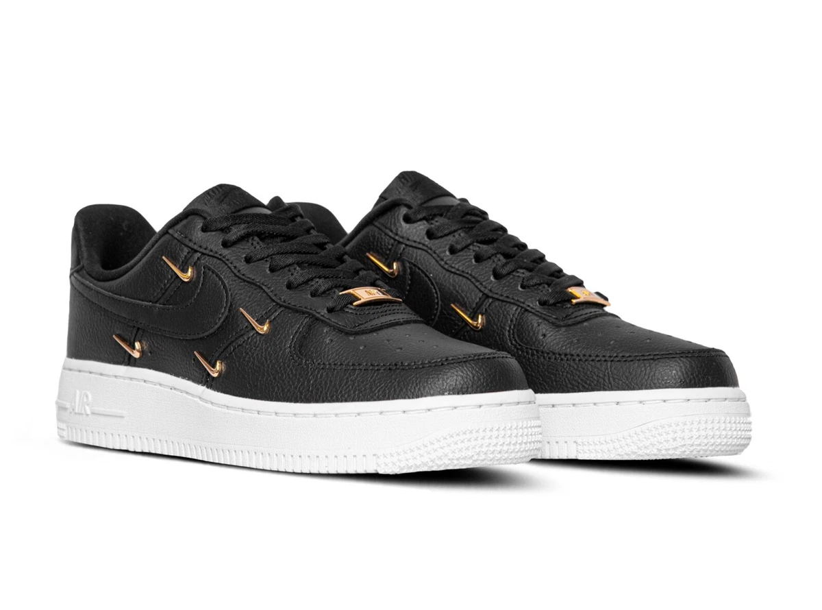 Nike Air Force One 1 Luxury Black Gold Swooshes Low Top Sneakers Women Shoes