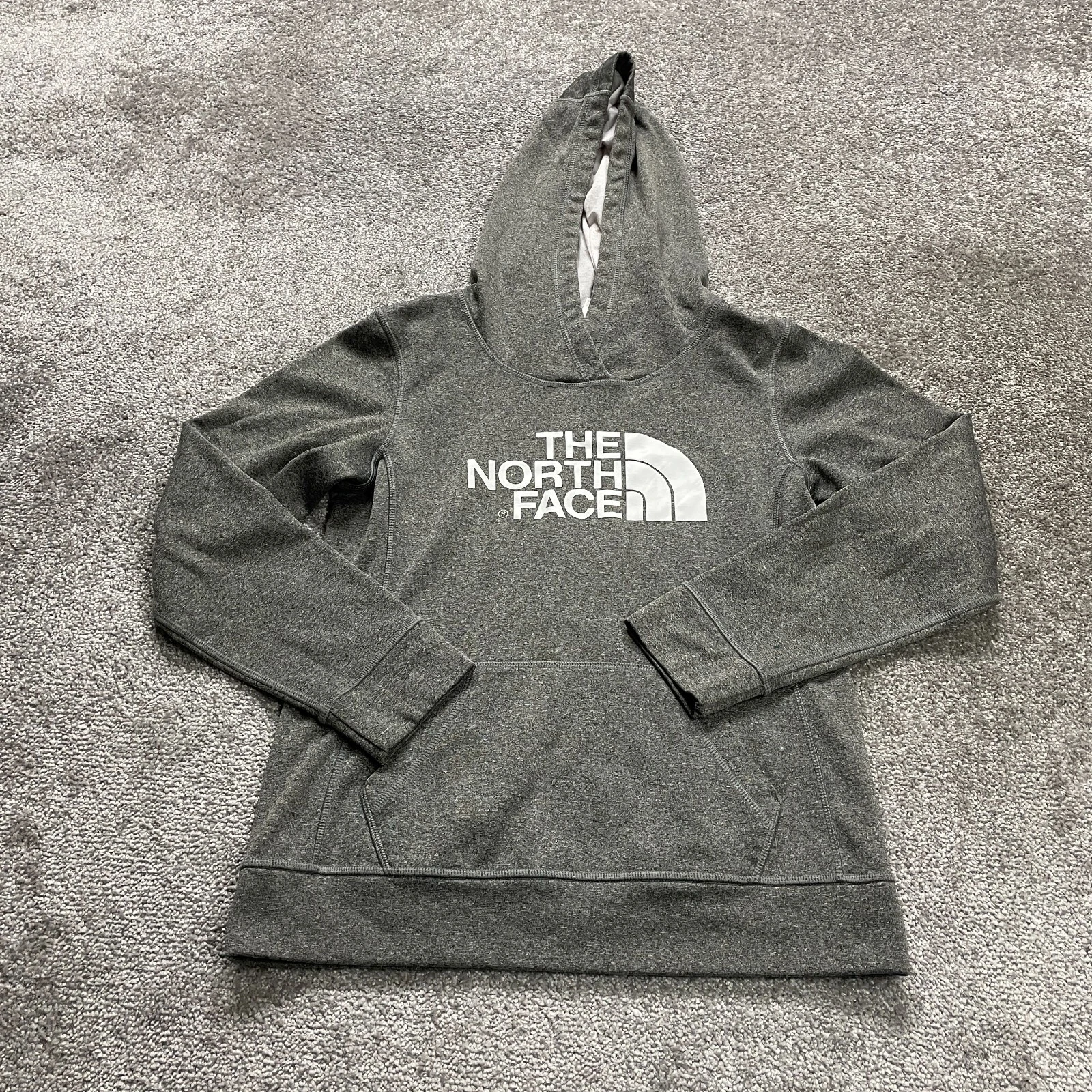 The North Face Hoodie Sweatshirt Women Small Gray Fleece Graphic Pullover Jacket