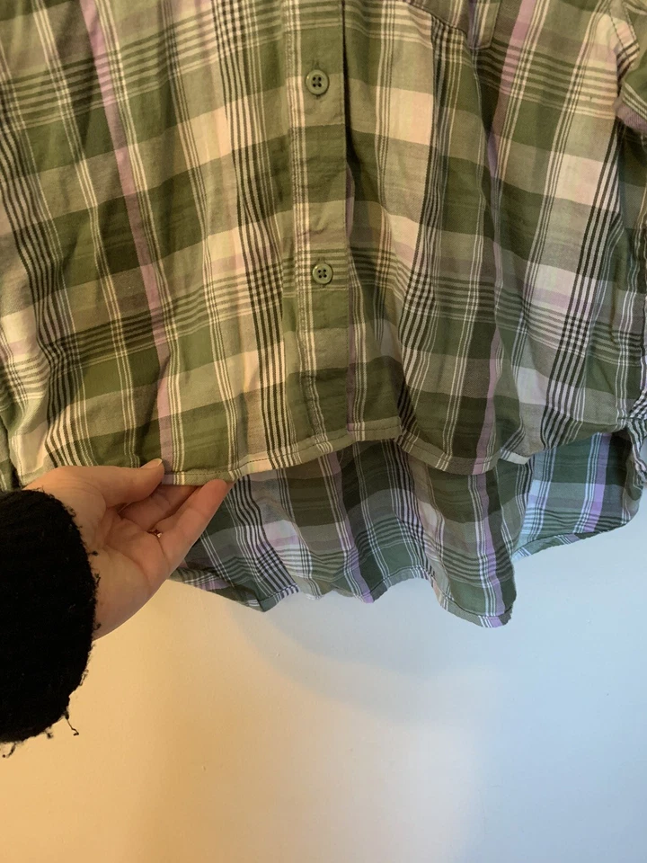 Arizona Jean Co 女孩绿色紫色格子高低纽扣衬衫 XL 码 (18.5) — 第 3/4 张图片