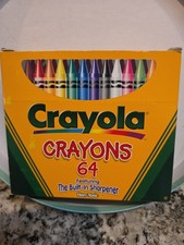 VTG 1999 Crayola 64 Crayons Box Built In Sharpener USA Many Retired Colors