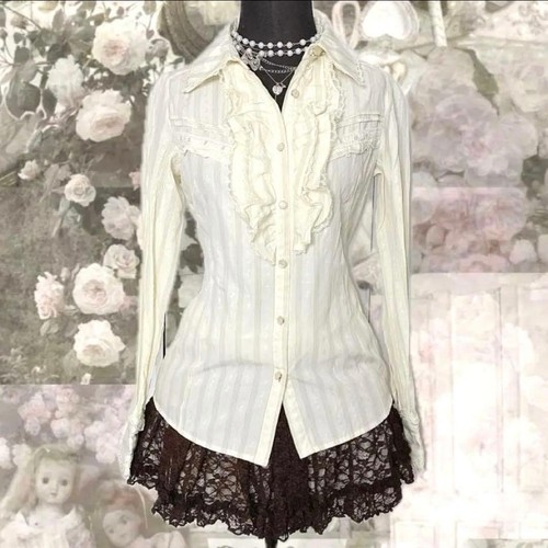 Y2K Axes Femme Musical Note Ruffle Blouse Rare Ballet Core Forest For 14Y+ Japa
