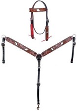Horse Horse Western Sunflower Tooled Hair-On Bridle  Breast Collar Tack Set