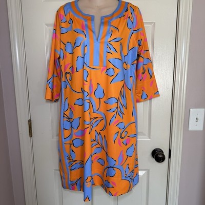 New Gretchen Scott Dress Size Large Tropical Floral Split Neck Vacation Resort