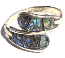 Vintage Signed ALPACA Mexico Abalone Inlay Bypass Ring Size 8 - 3g