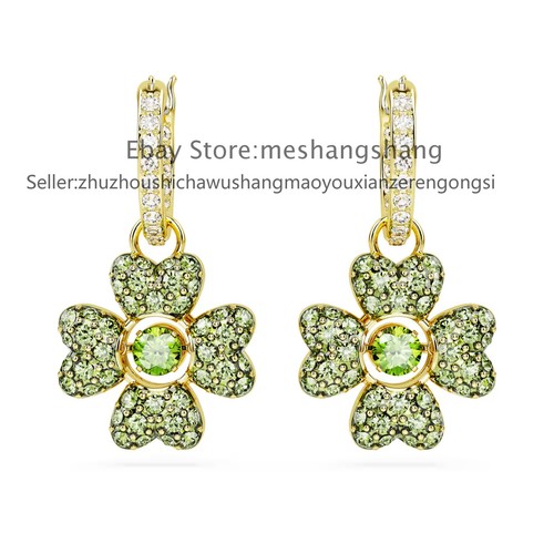 New Idyllia drop earrings Clover, Green, Gold-tone plated