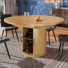 Round Extendable Dining Table and 4 Chairs Set Oak 118-158cm Kitchen Furniture