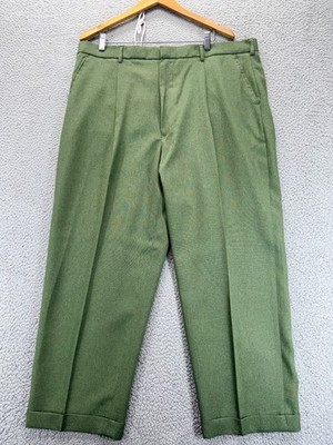 Christi Collection Mens Pleated Front Cuffed Hem Trouser Pants Green Sze 42/34