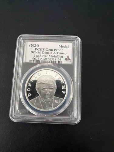 OFFICIAL DONALD J TRUMP PCGS GEM PROOF 1 OZ SILVER MEDALLION 2024