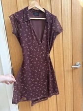 Urban Outfitters Women’s/Teen Burgundy Mesh V-Neck Wrap Dress Flowers - Size S