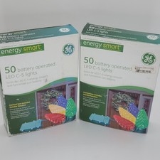 2 New GE 50 LED C-5 Multicolor Christmas Lights Energy Smart Battery Operated