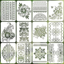 12 PCS Mandala Stencils Crafts Reusable Furniture Decor Art 11.4x8.2 Inch