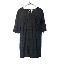 J. Crew Black Embroidered Half Sleeves Tie Neck Shift Dress Women Sz 6