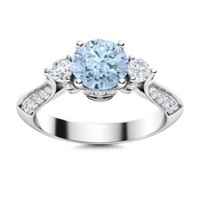 6MM Round Shape Natural Aquamarine Gemstone 925 Sterling Silver Wedding Ring